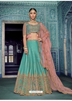 Sky Blue Silk Embroidered Designer Wedding Lehenga Choli