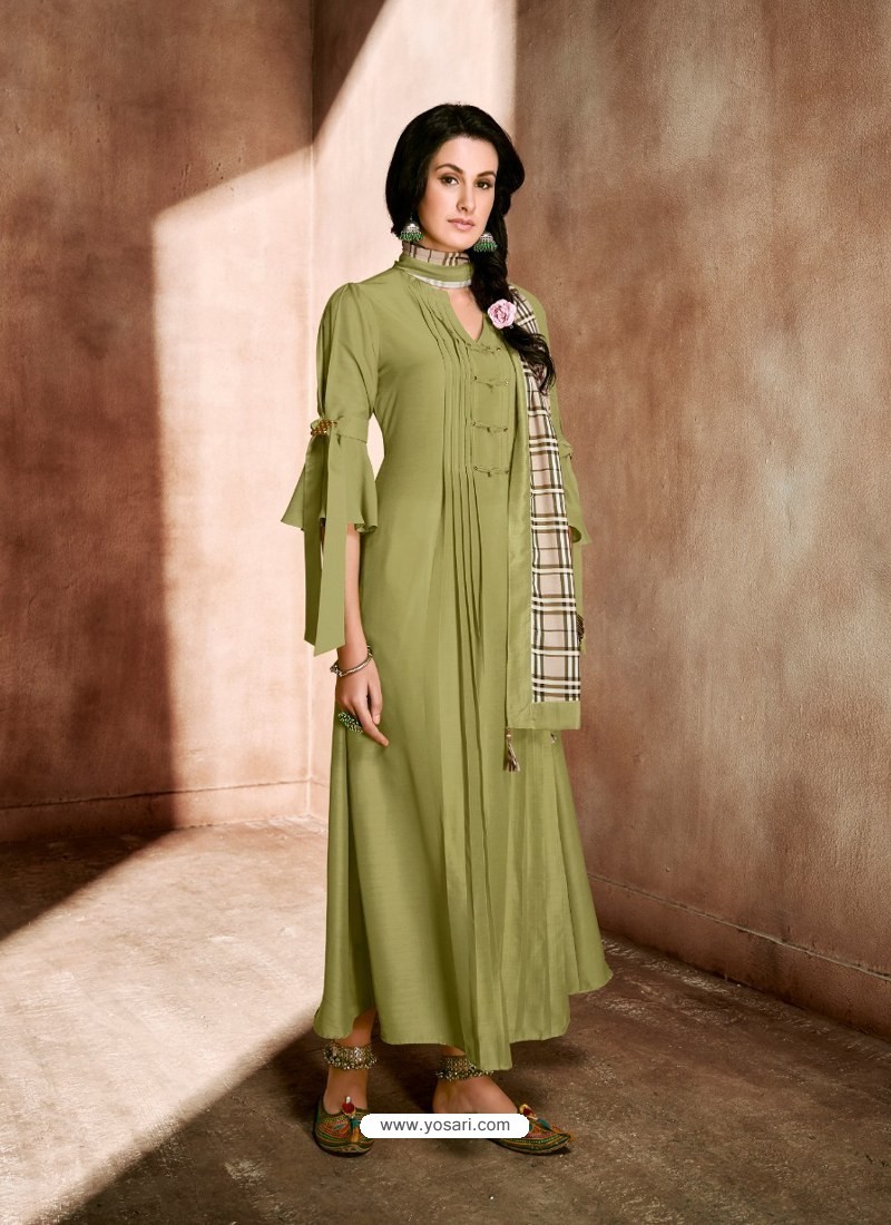 Mehendi Green Rayon Straight Kurti | Leemboodi