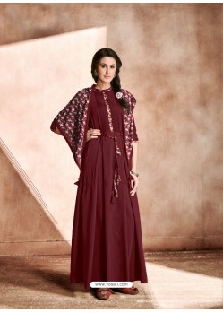 Maroon Maslin Readymade Kurti With Dupatta