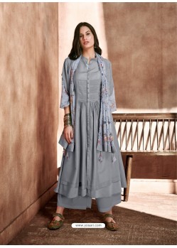 Grey Maslin Readymade Kurti With Dupatta