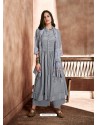 Grey Maslin Readymade Kurti With Dupatta