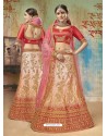 Red And Peach Satin Silk Heavy Embroidered Designer Lehenga Choli