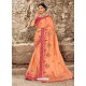 Orange Satin Silk Heavy Embroidered Designer Saree