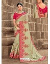 Taupe Satin Silk Heavy Embroidered Designer Saree