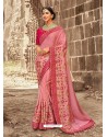 Hot Pink Satin Silk Heavy Embroidered Designer Saree
