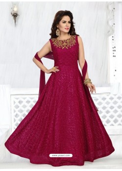 Maroon Imported Net Designer Party Wear Gown