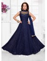 Navy Blue Imported Net Designer Party Wear Gown