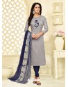 Silver Chanderi Cotton Embroidered Churidar Suit