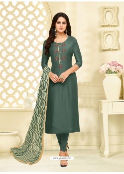 Mehendi Chanderi Cotton Embroidered Churidar Suit