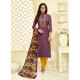 Purple And Yellow Chanderi Cotton Embroidered Churidar Suit