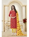 Red Banarasi Jacquard Straight Suit