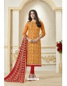 Orange Banarasi Jacquard Straight Suit
