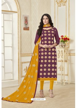 Purple Banarasi Jacquard Straight Suit