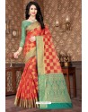 Glowing Red Kota Silk Jacquard Worked Designer Saree