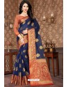 Navy Blue Kota Silk Jacquard Worked Designer Saree