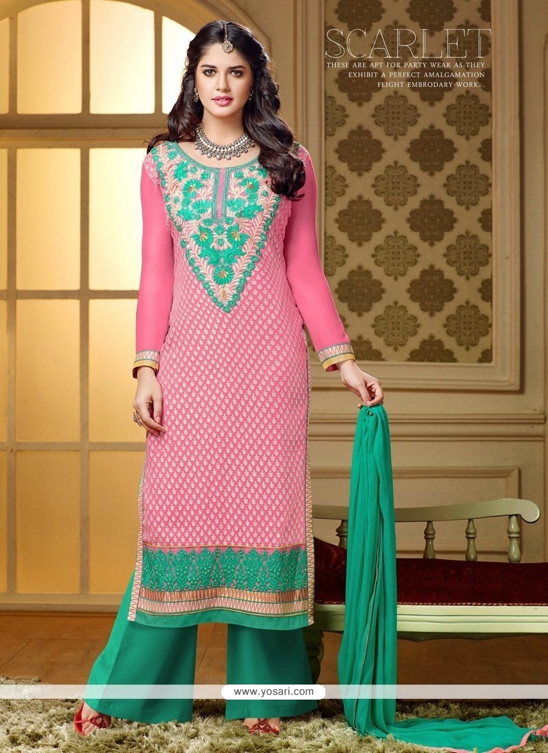 Alluring Pink Brasso Palazzo Salwar Suit