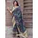 Dark Blue Pure Jamdani Silk Jacquard Worked Designer Saree