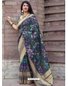 Dark Blue Pure Jamdani Silk Jacquard Worked Designer Saree