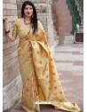 Light Beige Pure Jamdani Silk Jacquard Worked Designer Saree