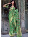 Jade Green Pure Jamdani Silk Jacquard Worked Designer Saree