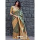 Grayish Green Pure Jamdani Silk Jacquard Worked Designer Saree