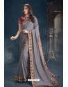 Grey Fancy Georgette Designer Saree