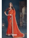 Tomato Red Fancy Georgette Designer Saree