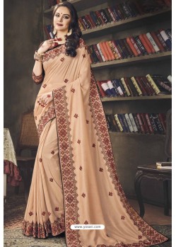 Light Orange Faux Silk Heavy Worked Designer Saree