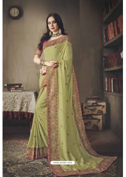 Green Faux Silk Heavy Worked Designer Saree