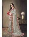 Light Grey Faux Silk Heavy Worked Designer Saree