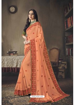 Adorable Orange Faux Silk Heavy Worked Designer Saree