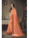 Adorable Orange Faux Silk Heavy Worked Designer Saree