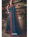 Navy Blue Faux Silk Heavy Worked Designer Saree