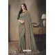 Grayish Green Faux Silk Heavy Worked Designer Saree