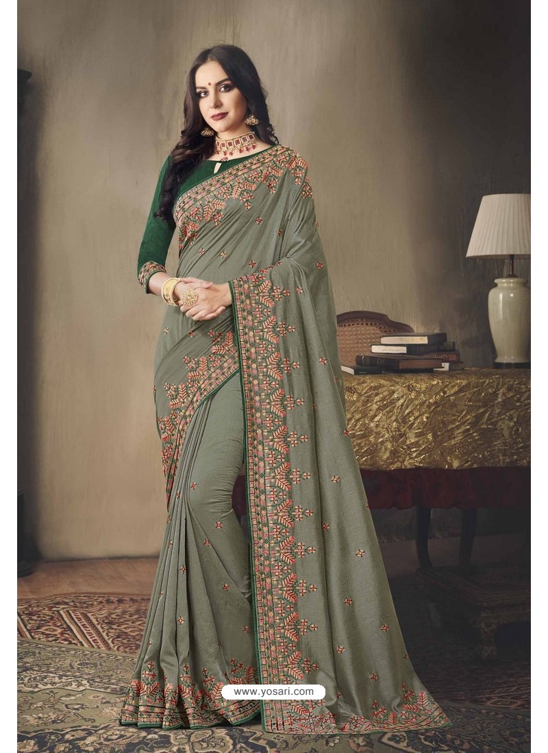 glass tissue blended silk saree with blouse, - Embroidery - Sarees - Faux  Designer Embroidery