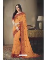 Orange Faux Silk Heavy Worked Designer Saree