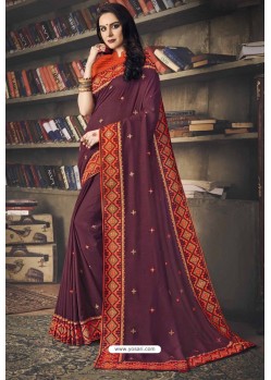 Deep Wine Faux Silk Heavy Worked Designer Saree