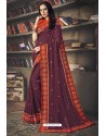 Deep Wine Faux Silk Heavy Worked Designer Saree