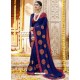 Navy Blue Georgette Embroidered Saree