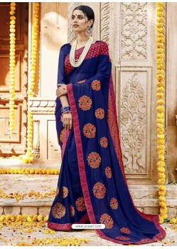 Navy Blue Georgette Embroidered Saree