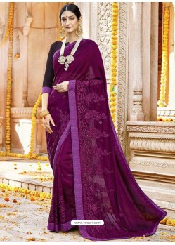 Purple Georgette Embroidered Saree