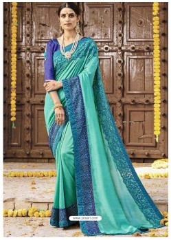 Aqua Mint Georgette Embroidered Saree