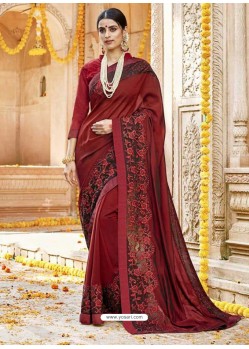 Modern Maroon Georgette Embroidered Saree