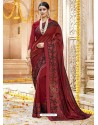 Modern Maroon Georgette Embroidered Saree