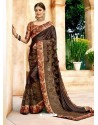 Coffee Brown China Embroidered Party Wear Saree