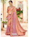 Peach China Embroidered Party Wear Saree