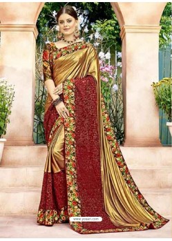 Golden China Embroidered Party Wear Saree