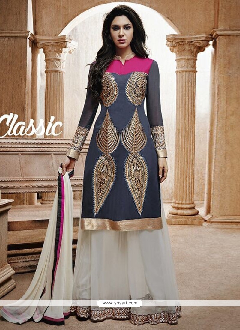 Grey Bhagalpuri Silk Designer Salwar Suit