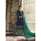 Navy And Mint Satin Georgette Embroidered Designer Sarara Suit