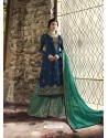Navy And Mint Satin Georgette Embroidered Designer Sarara Suit